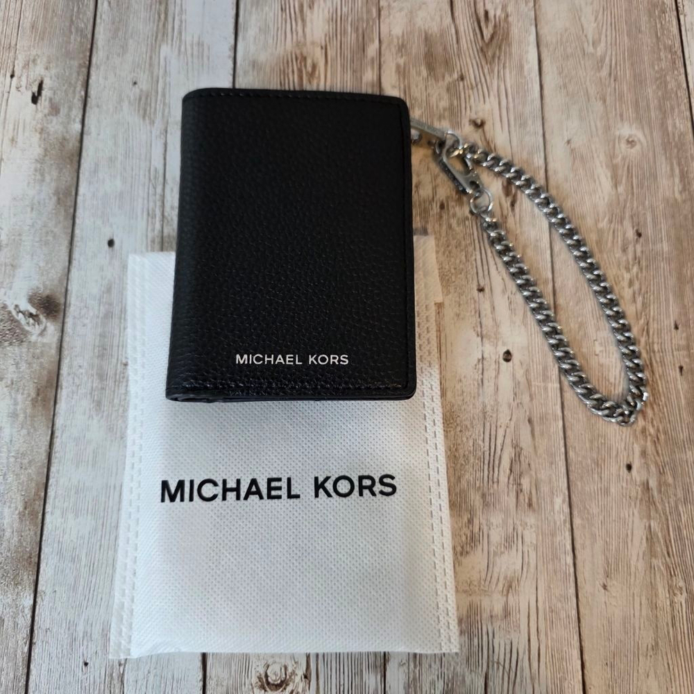 Michael Kors Black Leather Wallet with Silver Chain
